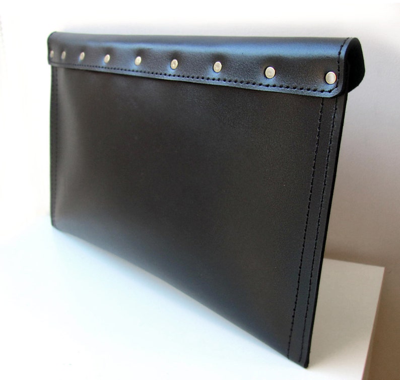 Leather envelope clutch bag, Handmade black clutch for women image 5