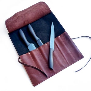 Rouleau de couteaux de chef en cuir noir, étui à couteaux personnalisé, sac de chef en cuir image 2