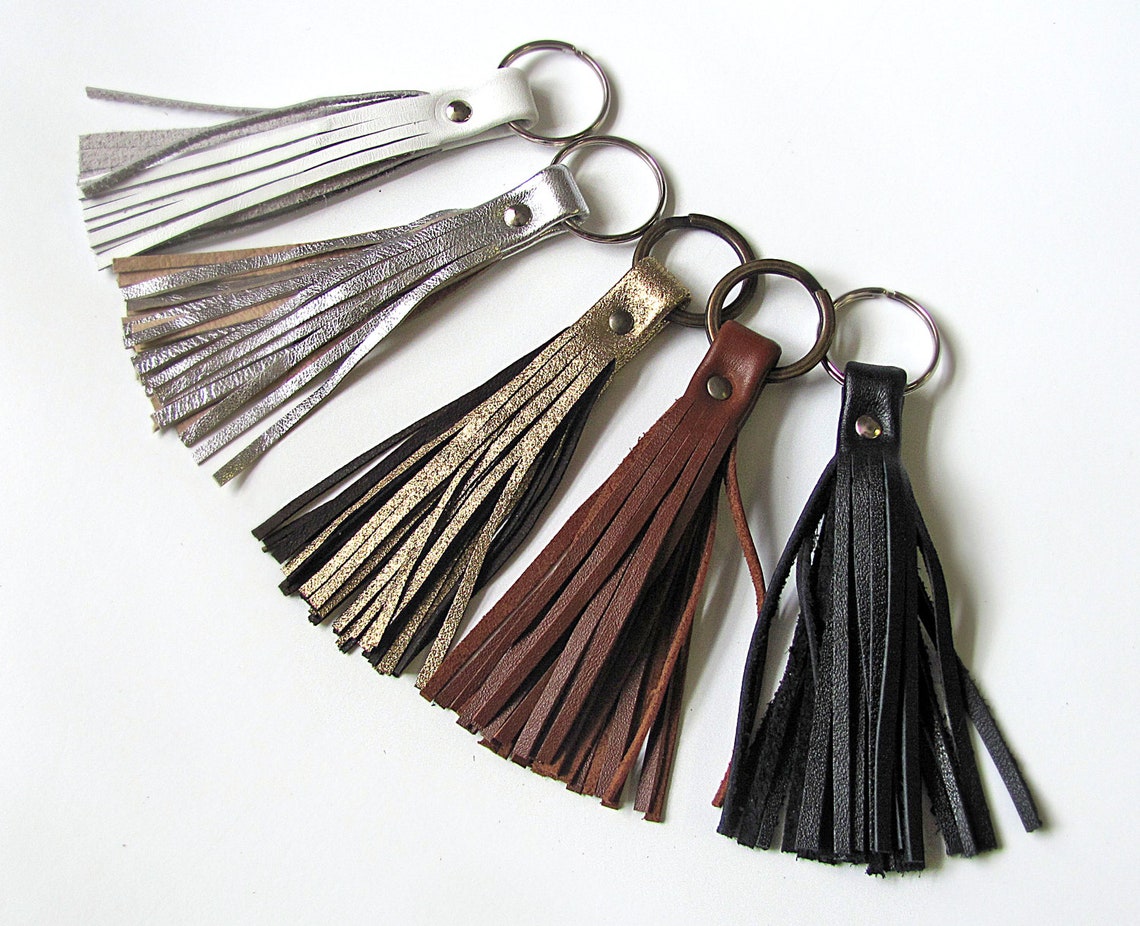 Leather Tassel Keychain Black Color RECLAIMED Etsy