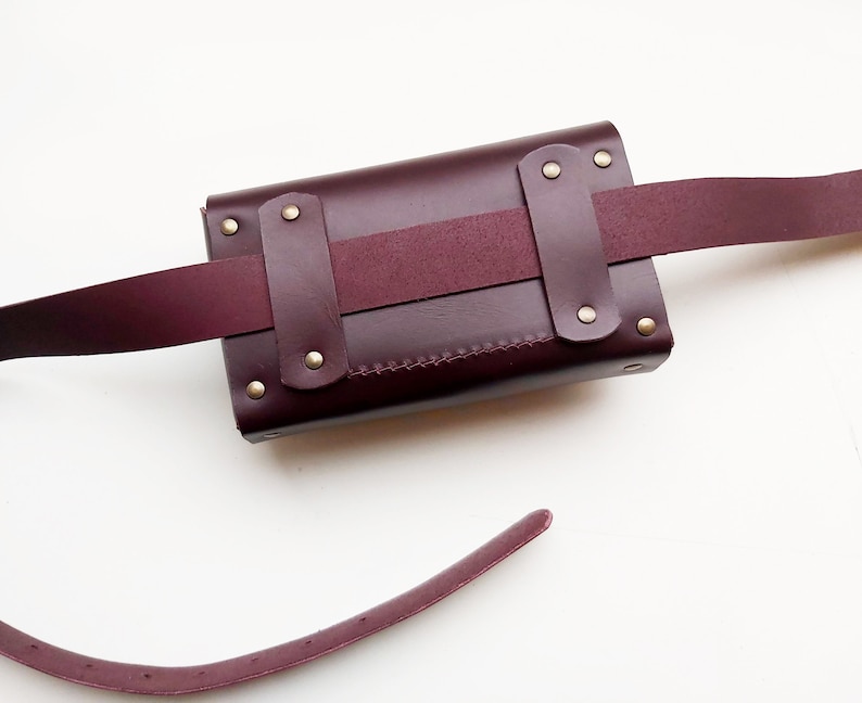 Leather belt bag Maroon firm waist bag Festival bum bag