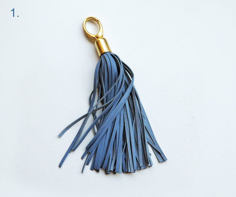 Leather Tassel, Serenity and Blue large tassel keychains image 2