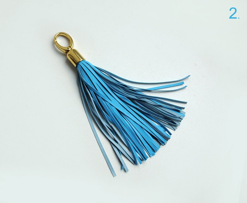 Leather Tassel, Pale blue or Sky blue long tassel, Large tassel image 4