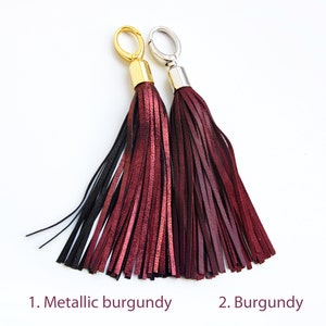 Leather Tassel, Burgundy or Metallic burgundy long tassel, Large tassel image 1