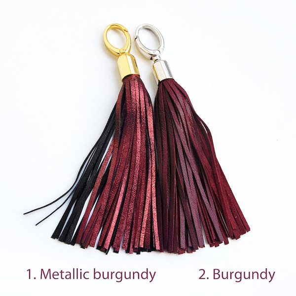 Leather Tassel, Burgundy or Metallic burgundy long tassel, Large tassel
