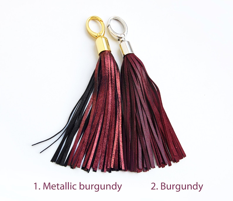 Leather Tassel, Burgundy or Metallic burgundy long tassel, Large tassel image 1