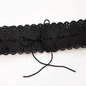 Wide, black leather lace belt, Obi belt for womens image 5
