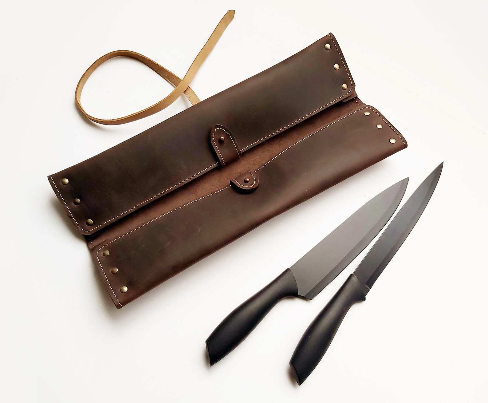 Leather Chefs Knife Roll 2 Slots Personalized Chefs Bag Etsy