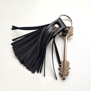 Leather tassel keychain, Black colour small tassel, many colors available