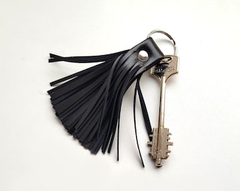 Leather tassel keychain, Black colour small tassel, many colors available