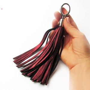 Leather Tassel, Burgundy or Metallic burgundy long tassel, Large tassel image 2