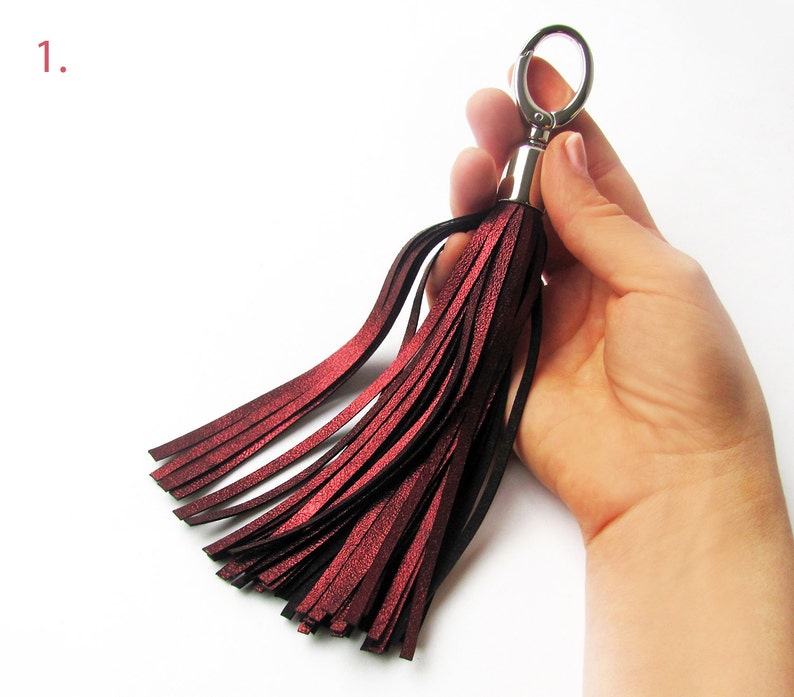 Leather Tassel, Burgundy or Metallic burgundy long tassel, Large tassel image 2