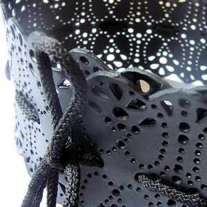 Wide, black leather lace belt, Obi belt for womens image 6