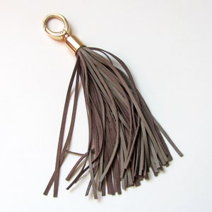 Leather Tassel, Nude, Camel or Taupe long tassel keychain image 5
