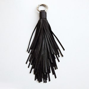 Leather tassel keychain, Large black tassel