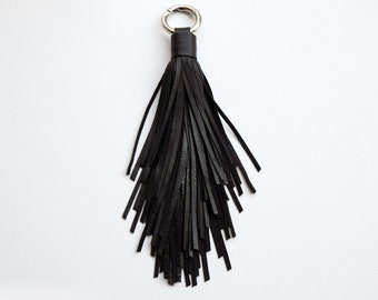 Leather tassel keychain, Large black tassel