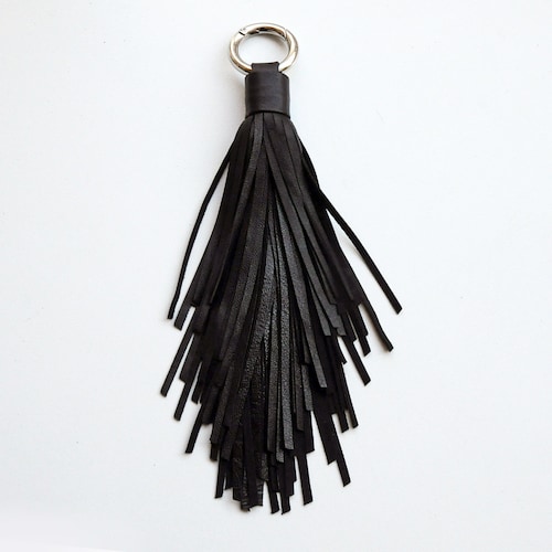 Leather Tassel Keychain Large Black Tassel Etsy