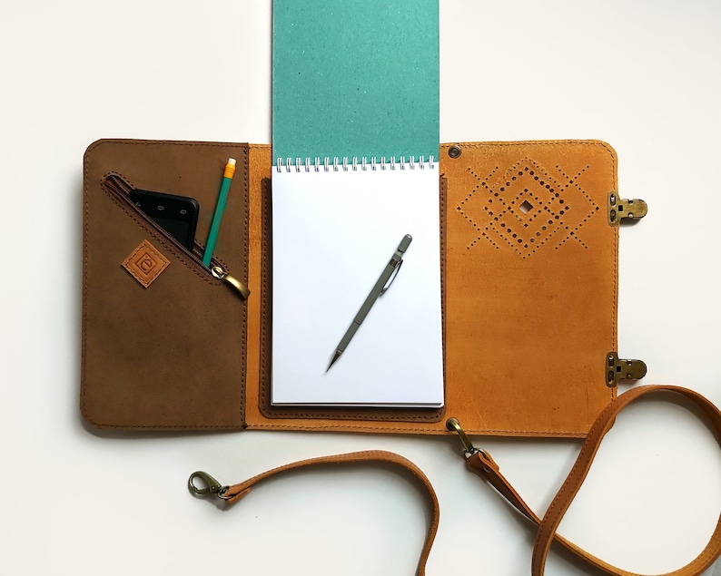 Leather Sketchbook Case With Pen Holder and Cross Body Strap Etsy