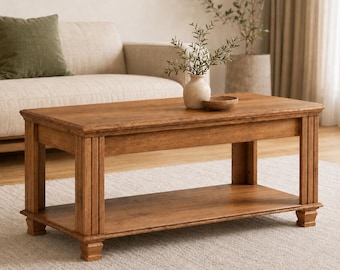 Mesa de centro de granja para sala de estar, mesa auxiliar rectangular tradicional con tablero grueso.