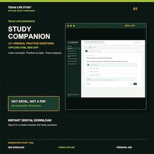 Texas Life Insurance Study Companion | 211 Practice Questions | Offline HTML Mini App image 1