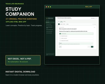 Texas Life Insurance Study Companion | 211 Practice Questions | Offline HTML Mini App