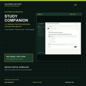 California Life Insurance Study Companion | 211 Practice Questions | Offline HTML Mini App image 1