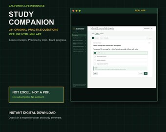 California Life Insurance Study Companion | 211 Practice Questions | Offline HTML Mini App