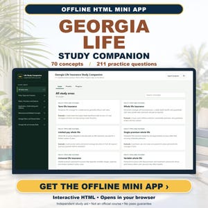 Georgia Life Insurance Study Companion | 211 Practice Questions | Offline HTML Mini App