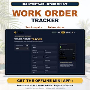 Work Order Tracker | Real Estate Investor Tool | Bilingual EN ES | Offline HTML | Instant Download