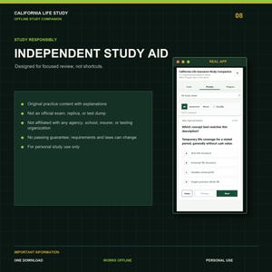 California Life Insurance Study Companion | 211 Practice Questions | Offline HTML Mini App image 8