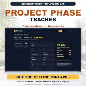 Projectfasetracker | Hulpmiddel voor vastgoedbeleggers | Tweetalig (EN, ES) | Offline (HTML) | Direct downloaden