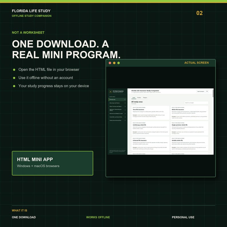 Florida Life Insurance Study Companion | 211 Practice Questions | Offline HTML Mini App | Instant Download image 2