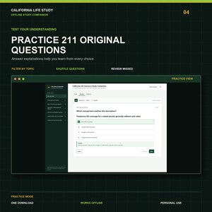California Life Insurance Study Companion | 211 Practice Questions | Offline HTML Mini App image 4