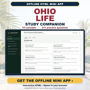 Ohio Life Insurance Study Companion | 211 Practice Questions | Offline HTML Mini App