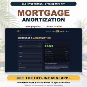 Mortgage & Amortization Calculator | Real Estate Investor Tool | Bilingual EN ES | Offline HTML | Instant Download