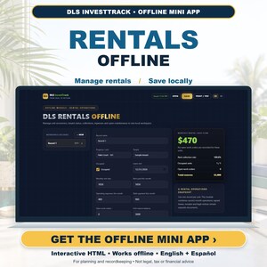 DLS Rentals Offline | Real Estate Investor Tool | Bilingual English Spanish | Offline HTML | Instant Download