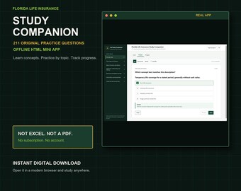 Florida Life Insurance Study Companion | 211 Practice Questions | Offline HTML Mini App | Instant Download