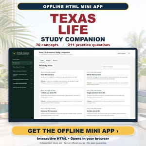 Texas Life Insurance Study Companion | 211 Practice Questions | Offline HTML Mini App