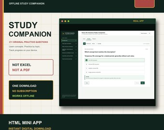 Texas Life Insurance Study Companion | 211 Practice Questions | Offline HTML Mini App