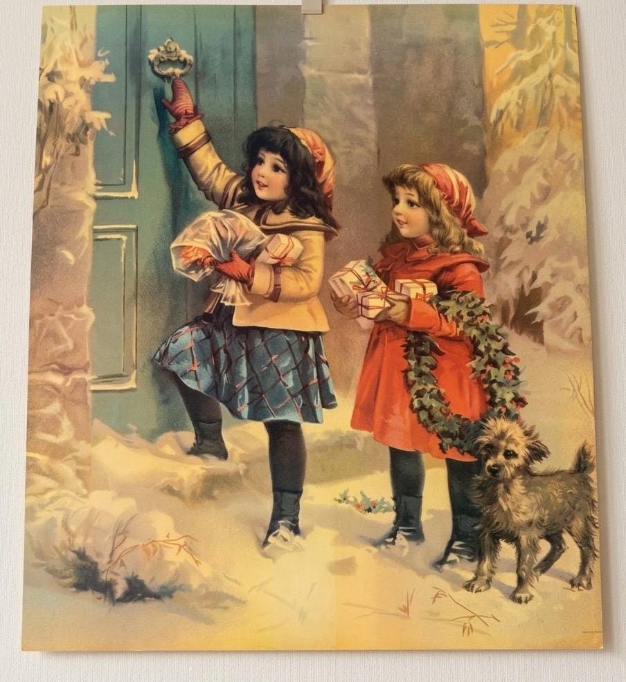 Victorian Lithograph Girl With Dog - Etsy