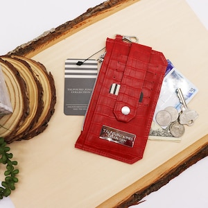 Portafoglio sottile da donna con borsa RFID, tasca per carte di credito, finta pelle PU alligatore rosso, vegano, sostenibile, portafoglio tascabile, portafoglio minimalista