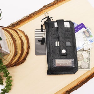 Portafoglio da donna Slim RFID Purse Pal, carta di credito, ecopelle PU goffrata intrecciata nera, vegano, sostenibile, portafoglio tascabile, portafoglio minimalista