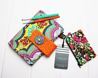 Crochet Hook Case with Numbered Pockets, Geometric Floral Fabric, Crochet Bag, Crochet Organizer, Hook Holder