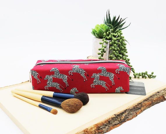 burgundy travel makeup bag Zebra Rectangle Bag : Burgundy Travel Makeup Brush Holder, Handmade