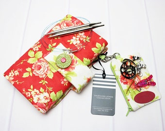 Floral Knitting Case with Numbered Pockets, Knitting Bag, Interchangeable Needles, Knitting Needle Case, Knitting Organizer