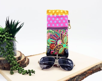 Fabric Glasses Case, Flex-Frame, Pinch Open Close Readers Case, Polka Dot Paisley, Green Purple, Sunglasses Pouch, Reading Glasses Case