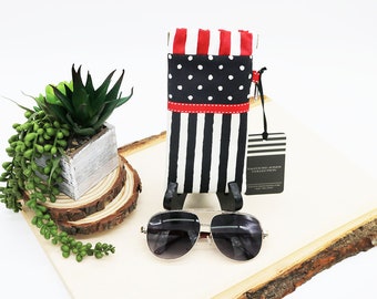 Fabric Readers Case, Squeeze Frame, Pinch Open Close Eyeglasses Case, Polka Dot Stripe Fabric, Sunglasses Pouch, Reading Glasses Case