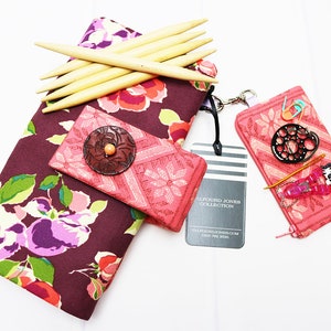 DPN Knitting Needle Case, Burgundy Floral Fabric, Double Point Needle, Sock Knitting Needle, Knitting Needle Holder, DPN Circular Case image 1