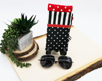 Fabric Readers Case, Squeeze Frame, Pinch Open Close Eyeglasses Case, Stripe Polka Dot Fabric, Sunglasses Pouch, Reading Glasses Case