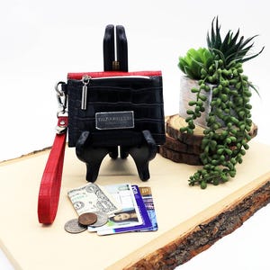 Black Red Slim RFID Wallet : Alligator Faux Leather, Hidden Magnetic Snap