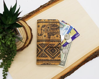 Ladies Tall Wallet, ID Card Pocket, Vegan, Sustainable, Eco-Friendly, Elephant Cork Fabric, RFID, Women's Billfold, Bi-Fold Clutch